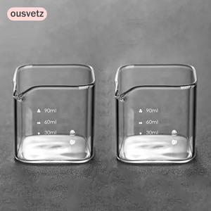 TEMU 고품질 보로실리케이트 유리 계량컵 2개 세트, V넥 디자인, 150ml/5.1oz, 커피 머신용, 재사용 가능한 우유 주전자, 전자레인지 및 냉동기 사용 가능, 바리스타에게 이상적