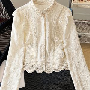 TEMU 여성용 프렌치 스타일 칼라 블라우스 - 솔리드 화이트 버튼 프론트 셔츠, 숏/롱 슬리브 우아한 오피스 & 세미 포멀 웨어, 봄 여름 가을용|셔츠|여름블라우스