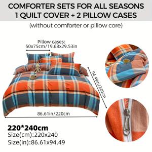 TEMU 3pcs 세트, 스타일리시한 대형 체크 무늬 프린트 이불 커버 세트, 다운 코튼에 적합, 초극세사 소재로 제작, 가정/기숙사 사용을 위한 부드럽고 편안한 이불 커버 제공 (이불 커버 1개 + 베갯잇 2개, 코튼 또는 베개는 포함되지 않음)