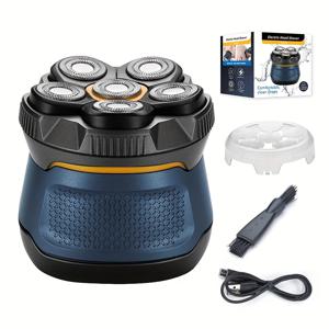 TEMU 10W 고출력 6D 부유식 육날 머리 전기 이발기, 대머리용 전동 면도기 가정용 셀프헬프 헤어 클리퍼, 면도 및 이발용 대용량 리튬 배터리 타입C 충전 1400mAh, 두단 속도 조절, 여행 잠금, LED 스마트 디지털 디스플레이, 남자친구 아빠를 위한 선물