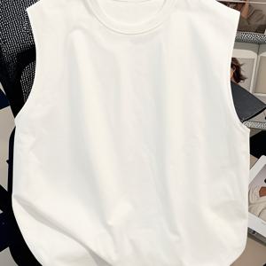 TEMU MBDMBD 남성용 민소매 탱크탑 - 부드러운 스트레치 원단, 캐주얼 크루 넥, 솔리드 블랙, 여름 착용을 위한 가벼운 통기성, 여름 캐주얼웨어 | 탱크탑 | 경량 탱크탑