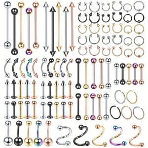TEMU 100개 피어싱 키트 보석 14G 16G 20G 코 반지 입 스튜드 혀 반지 스테인레스 스틸 cartilage 귀걸이 Tragus 눈썹 산업 바벨 배 반지 바디 피어싱 키트 보석|피어싱|링귀걸이