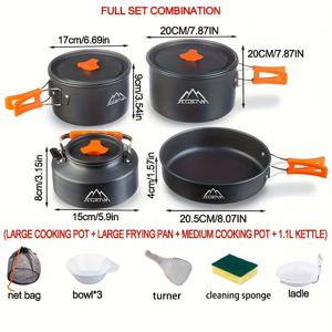 TEMU 제트빈 워터 보틀 세트: 6-7인용 캠핑 냄비와 팬 콤보, 접이식 디자인 휴대용 아웃도어 조리 키트 (냄비, 프라이팬, 주전자, 그릇, 나무 스패출러, 국자, 설거지 천 포함) – 아버지의 날, 어머니의 날, 독립기념일 또는 결혼 선물에 완벽한 선택