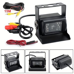 TEMU 헤비듀티 금속 18 LED 적외선 야간 투시 백업 카메라 - RV, 캠핑카, 트럭, 버스용 와이드 앵글 후방 카메라, HD 적외선 LED, 12V-24V, 사각지대 모니터링, 쉬운 설치, 선바이저 장착, 15m RCA 케이블 포함