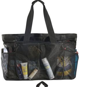 TEMU 대형 나일론 메쉬 비치 토트백 - 통기성 디자인과 지퍼 클로저 및 사이드 포켓, 내구성 있는 세탁 가능한 넉넉한 수납공간, 여름 휴가용, 해변, 수영장, 스나크스 및 다이빙 장비 및 해변 액세서리