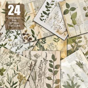 TEMU 고대 식물학 삽화와 엠보싱 콜라주, 조각난 빈티지 식물학 삽화, 부드러운 퇴색한 녹색 잎사귀, 라틴어 분류 텍스트, 오래된 책 종이 질감, 찢어진 일기장 페이지, 희미한 잉크 자국. 장식용 종이, 소재 용지, 포장지, 스크랩북, 자연 스타일 콜라주 등에 적합합니다. 11.8인치, 24매|일기장