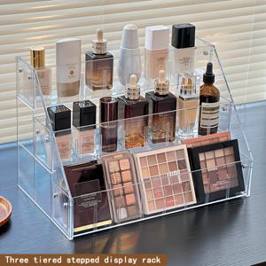 TEMU 1개 3단 투명 플라스틱 화장품 정리대 - 분리 가능한 선반, 욕실용 공간 절약형 멀티펑셔널 스토리지, 책상 및 사무실용 - 내구성 있는 투명 메이크업 선반, 쉬운 조립, 세련된 모던 디자인의 화장대 액세서리 | 간편한 조립 방식|화장대|욕실선반|화장품정리함