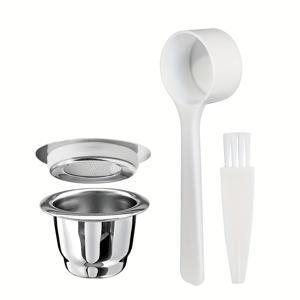 TEMU 커피 머신용 액세서리 세트 (재사용 가능한 스테인리스 스틸 캡슐 필터, 스푼, 브러쉬 포함)