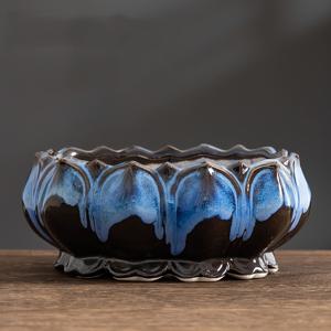 TEMU 로터스 고온 유약 세라믹 화분용, 레트로 창의적인 키가 큰 다층 꽃병, 매직 작은 오래된 스테이크 녹색 식물 세라믹 흐르는 유약 화분, 통기성 배수구 포함, 다육식물, 분재 및 소형 식물에 적합 - 실내 창틀과 테이블 장식