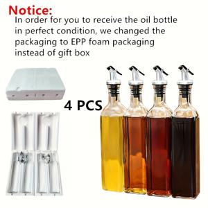 TEMU 1세트, 4개입 500ml 유리 오일 포트 올리브 오일 병 식초 디스펜서 세트 드립 스팟 포함 요리용 주방 베이킹, 주방 용품, 양념병