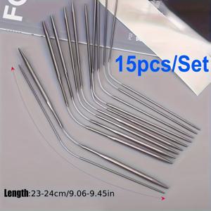 TEMU 15개 원형 뜨개질 바늘 세트, 전문가용 스테인리스 스틸 재질, 2~5mm 사이즈, 아기 의류, 양말 및 기타 추가품 뜨개질에 적합. 이 유연한 금속 양말 바늘은 양말 제작에 적합합니다.