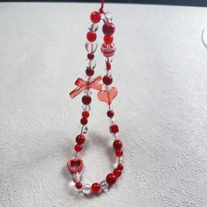TEMU 패션 레드 러브 하트 리본 투명 비즈 유니버설 모바일 폰 체인 카메라 랜야드 장식 액세서리 키체인 펜던트 방지 손목 스트랩