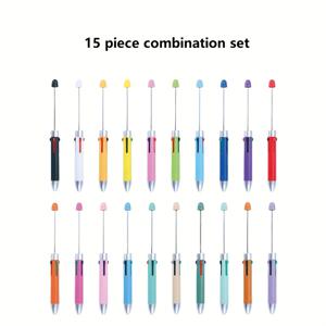 TEMU 10/12/15pcs 네 가지 색상의 비즈 펜 조합 팩 - DIY 보석 키트, 마카론 컬러 볼펜, 사무실 및 학교 용품.