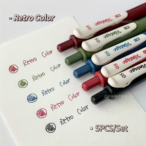 TEMU 빈티지 컬러 젤 펜 5팩, 0.5mm 클래식 색상 필기용 펜 및 그림 그리기 마킹 프레스드 컬러 연필|빈티지
