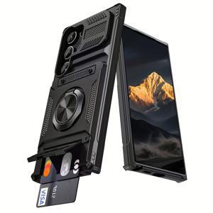 TEMU 휴대폰 케이스 - [Rongjia] 숨겨진 듀얼 카드 슬롯 휴대폰 케이스는 Samsung Galaxy S25 Edge, S25, S24, S23 Ultra Plus FE 시리즈와 호환되며, Samsung A56, A55, A36, A35, A26, A25, A16, A15, A14와도 호환됩니다. 360° 회전 스티커 기능이 특징입니다.