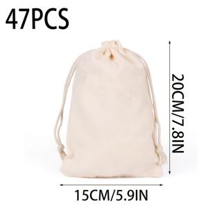 TEMU 47개 재사용 가능한 천 선물 가방 - 다중 사이즈 끈으로 닫히는 고품질 보관 가방 (보석류, 소품, 파티 선물용) | 손그림 단색, 접이식 및 방진 | 부활절 라마단 생일, 선물 포장 및 정리용 작은 선물 봉투