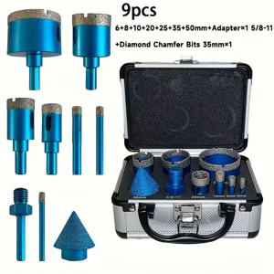 TEMU 9피스 홀쏘 세트 (세라믹, 도자기, 대리석, 화강암 드릴링용, 삼각 샹크 포함)