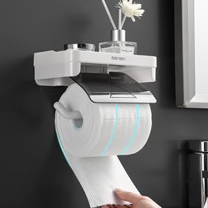 TEMU 1개 무드릴 벽걸이 욕실 & 주방 화장지 홀더 스토리지 선반 포함 - 헤비듀티 플라스틱 변기 위 정리대, 공간 절약형 롤 페이퍼 디스펜서 (나사 없음/쉬운 설치) 소형 공간용|화장실선반