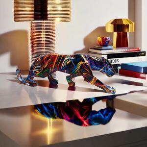 TEMU 1개 생동감 넘치는 레진 표범 조각상 - 컬러풀한 예술적 걷는 표범 스태츄, 거실 및 서재 장식용 | 전원 불필요, 깃털 없음 | 크리스마스, 새해, 생일 선물로 이상적인 데코 피규어 | 추상적인 팬서 | 아트 공예