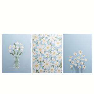 TEMU 플로랄 패턴 포스터 모던 심플 작은 화이트 데이지 벽 장식 식물 그림 세트 3개 - 거실, 침실, 다이닝룸, 욕실, 주방, 사무실, 기숙사 복도용 8x10인치/20cm x 25cm 액자 포함