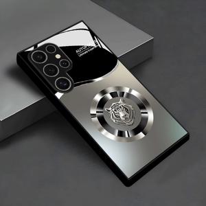 TEMU 휴대폰 케이스 - 회색-실버 그라데이션 흰색 호랑이 머리 로고 디자인, 삼성 갤럭시 S25/S25 플러스/S25 울트라/S24/S24 FE/S24 플러스/S24 울트라/S23+/S23 울트라/S22+/S22 울트라/S20+/S20 FE/S20 울트라/A13/A14/A16 호환 유리 휴대폰 케이스