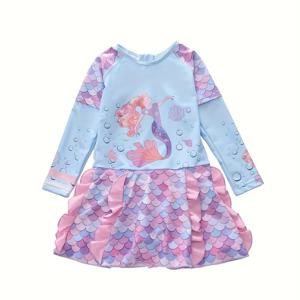 TEMU 소녀용 긴팔 원피스 수영복 UPF 차단 - 풀 커버리지 비치 & 수영, 귀여운 인어 꼬리 수영복 (청소년용)