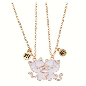 TEMU 우정 고양이 펜던트 조절 가능한 체인 목걸이 2개 세트 - 캐주얼 복장에 적합한 목 장식