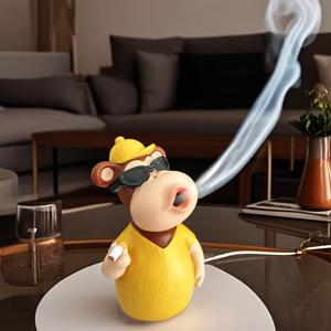 TEMU 1개 기발한 원숭이 향로 - 패션 안경과 파이프 디자인의 레진 홈 데코, 전기 필요 없음, 홀더 포함 (향료 미포함)