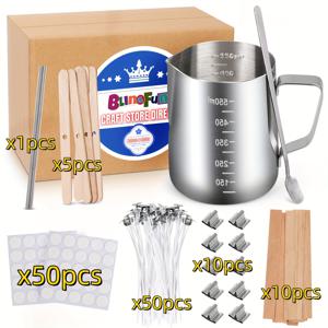 TEMU 블링펀 캔들 만들기 키트 - 600ml 캔들 주전자, 2종 왁스 심, 심 스티커, 심 홀더, 심 배치 튜브 포함, DIY 아트&크래프트 키트