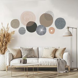 TEMU 스타일 추상 원형 벽 스티커, 침실 거실용 간단한 탈착식 원형 데코 벽 장식