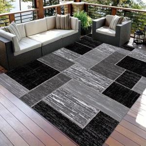 TEMU 1개 대형 블랙 & 그레이 기하학 패턴 야외 매트 - 파티오, 발코니, 수영장 옆, 마당용 100% 폴리에스터 세탁 가능한 장식 매트 - 내구성 있는 직사각형 바닥 매트, 모던 디자인|발매트