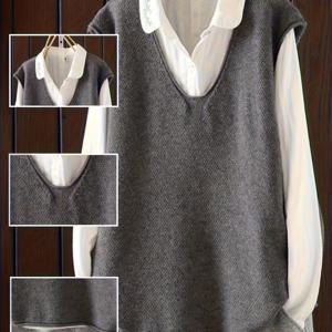 TEMU 플러스 사이즈 여성용 오버사이즈 V넥 민소매 조끼 - 통기성 캐주얼 레이어링, 봄/가을용 솔리드 컬러 탑, 기계 세탁 가능, 릴랙스 핏 텍스처 패턴