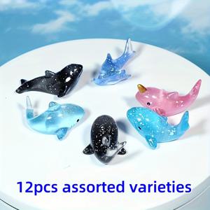 TEMU 12개의 아름다운 해양 동물 레진 장식 보석 패키지, 파란색 고래 사자 상어, 파티 선물, 자동차 장식, 휴일 선물, 정원 장식, 보석 종류