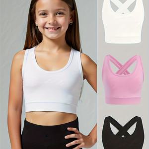 TEMU 여아용 스타일리시한 블랙, 화이트, 핑크 크로스백 스포츠 조끼 3종 세트. 활동적인 스포츠에 완벽하며, 야외 활동, 러닝, 배드민턴, 줄넘기, 일상복으로 적합합니다. 7-14세 여아를 위한 훌륭한 선물, 줄넘기