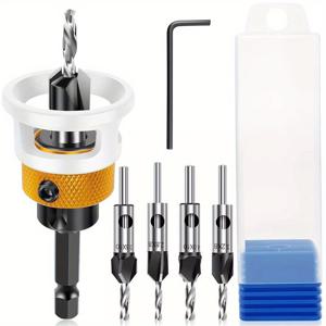 TEMU 조임 방지 드릴 비트 6개 세트 (조임 방지 드릴 비트) - 빠른 교체를 위한 깊이 조절 스톱 포함, 목공 작업에 적합