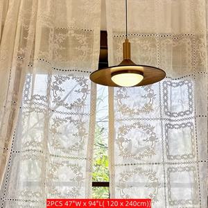 TEMU WPKIRA 프렌치 레트로 레이스 자수 커튼 2개 세트 - 꽃무늬 100% 폴리에스터 반투명 로드 포켓 창문 드레이프 거실/주방/발코니용, 캠프 카페 빈티지 홈 데코, 손세탁 전용 프라이버시 커튼 | 프랑스 스타일 빈티지 장식|커튼봉