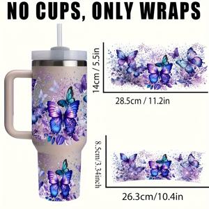 TEMU 2개 묶음 파란색 나비와 꽃 시리즈 UV DTF 전사 용지 | 40oz 유리컵, 병, 학용품, 미술 공예, 공예용 자체 접착 비닐