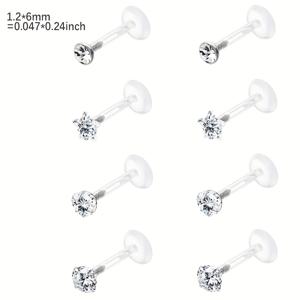 TEMU 8개 세트의 우아하고 부드러운 16G 연골 스터드, 립 피어싱, 6mm, 8mm, 10mm 바벨 바디 주얼리 (합성 지르코니아 재질), 여성 및 남성 모두에게 적합, 일상 및 파티 착용에 적합.