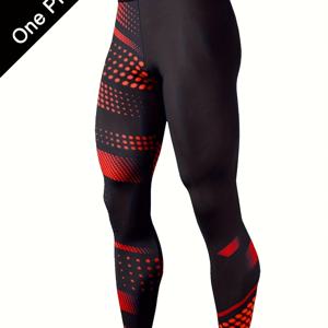 TEMU OBM 남성용 고탄력 흡수 무봉제 운동 팬츠, 대담한 레드 & 블랙 기하학 프린트 - 봄 여름 가을용 타이트핏 짐 러닝 요가 아웃도어 스포츠 타이츠, 모던 애슬레저웨어 | 고탄력 원단, 체육관 액세서리