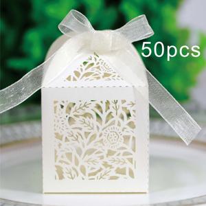 TEMU 50개 속이 빈 잎사귀 캔디 상자, 초콜릿 선물 상자, 레이저 컷 웨딩 캔디 상자 (결혼식 답례품, 생일 파티, 신부 선물용으로 적합), 리본 포함 (오프화이트 색상, 50개입)