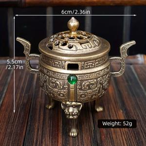 TEMU 1개, 천원정 향로, 정교한 조각 합금과 녹색 합성 보석 인레이, 책장, 거실, 사무실, 카페 장식, 테이블탑 디스플레이 아트 크래프트, 명상 선 요가 여가 야외 스파 장식 아이템, 네자 천원정