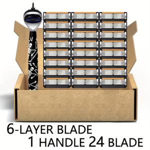 TEMU 고급 스테인리스 스틸로 제작된 6개의 날과 24개의 교체 헤드를 갖춘 수동 면도기. 남성을 위한 클래식 남성용 면도 도구로 피부 안전을 보장합니다.