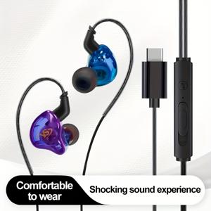 TEMU YusYouc 모바일 폰 이어폰 Type-C 잭 유선 인이어 모니터링 헤드셋 HiFi 스테레오 고화질 노이즈 감소 마이크 아이폰 15/iPhone 15 Pro Max/아이폰 16 삼성 라이브 스트리밍/K-싱잉/음성 멀티씬 호환 스마트폰/태블릿용 대부분의 USB C/Type-C 오디오 플러그 장치와 호환 가능