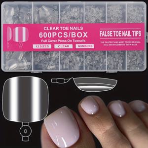 TEMU 600개 투명 소프트 젤 인조 아크릴 발톱 & 손톱 팁 - 12가지 사이즈 짧은 스퀘어 광택 네일, 살롱 및 홈용, 쉬운 적용 페디큐어 & 매니큐어 연장, 슬림 디자인, 매끄러운 마감, 뷰티 애호가를 위한 네일 액세서리|네일팁
