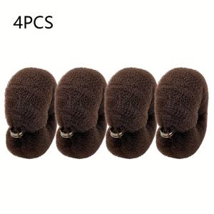 TEMU 여성용 단색 버튼 머리띠 4개 세트, 다양한 색상 도넛 선택 가능(블랙, 커피, 베이지), 모든 헤어 타입에 적합한 심플하고 패셔너블한 일상용 헤어 액세서리