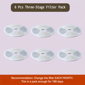 TEMU GRVTYXPS 고양이 물 분수용 3단계 활성탄 및 코코넛 껍질 교체 필터 6팩 세트 - 180일 신선함 보장, 세라믹 고양이 급수기 호환 가능