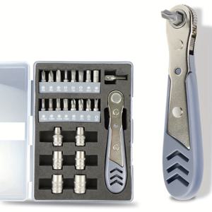 TEMU 24피스 래칫 스크루드라이버 및 소켓 세트, 90도 오프셋 미니 로우 래칫 렌치 비트 소켓 세트 - 좁은 공간용 쿨 가젯 EDC 기어 도구, 남성 선물 추천