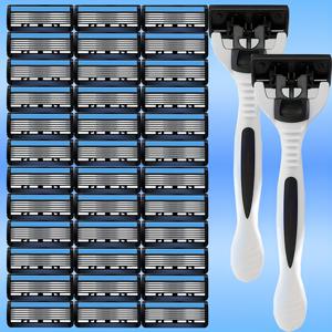 TEMU 남성용 안전 면도기 6층 쉐이버, 핸들 2개와 교체용 날 36개 포함, 일상 면도, 헤어 트리밍, 바디 헤어 관리에 이상적