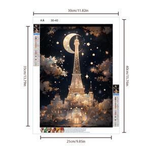 TEMU DIY 5D 페인팅 키트 에펠탑 야경 - 라운드 풀 드릴 아트 , 풍경 테마 캔버스, 액자 미포함 홈 벽 장식, 30x40cm|보석십자수