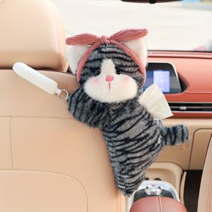 TEMU 귀여운 고양이 차량용 시트백 티슈 홀더, 다기능 걸이형 차량용 티슈 보관 가방, 그리고 창의적인 차량 내부 장식 액세서리.